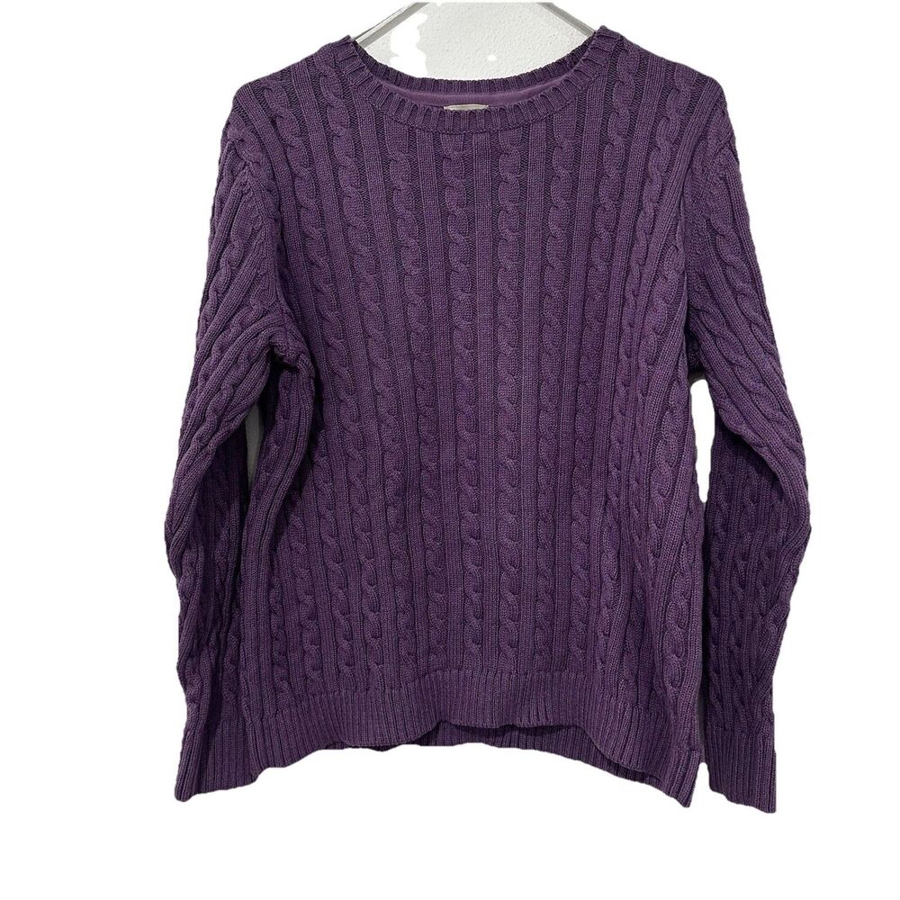 LL Bean Women’s Plus Size Purple Cable Knit 100% Cotton Sweater 1XL